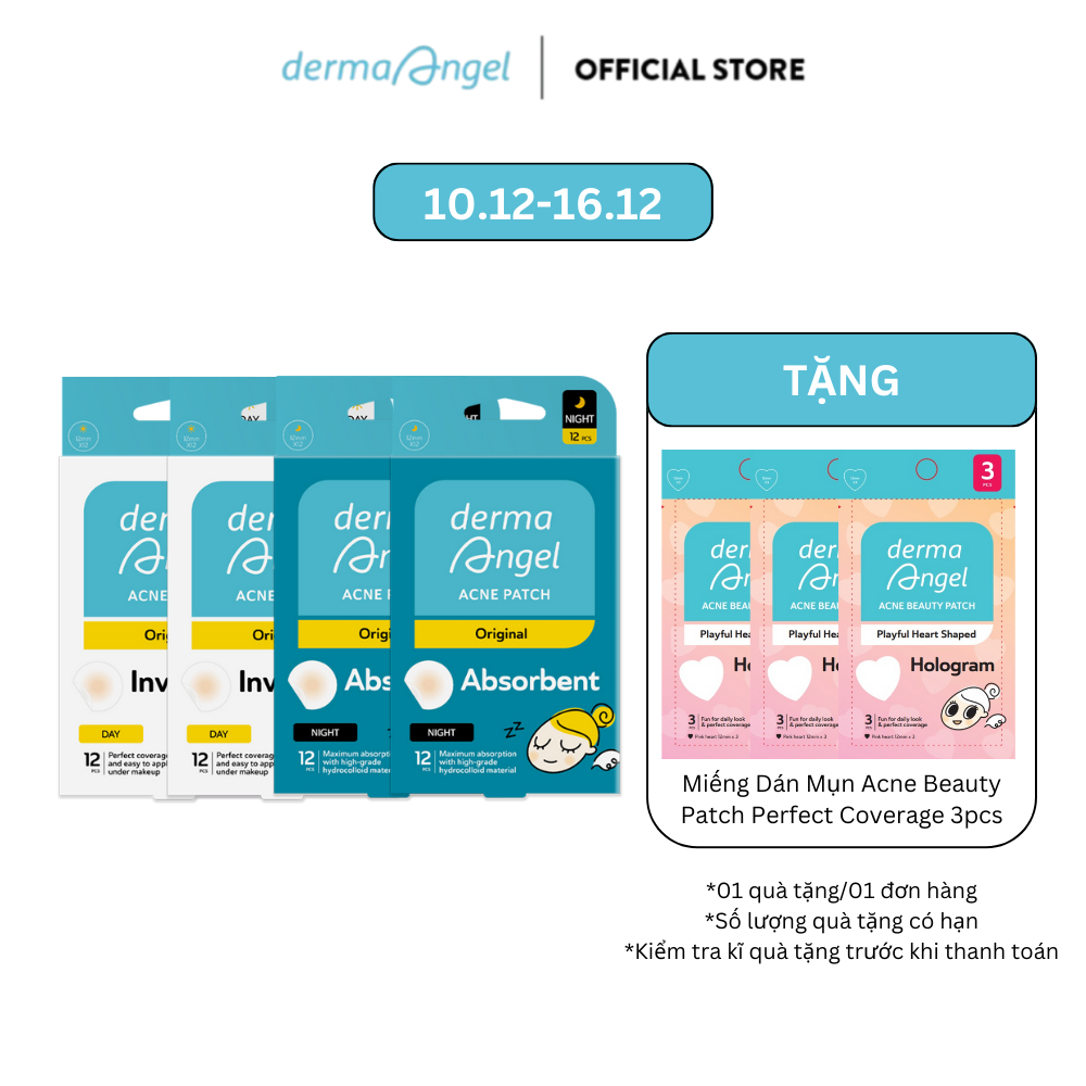  Combo 4 Miếng Dán Mụn Không Tiệt Trùng Derma Angel Acne Patch - 2 Day 12 & 2 Night 12 