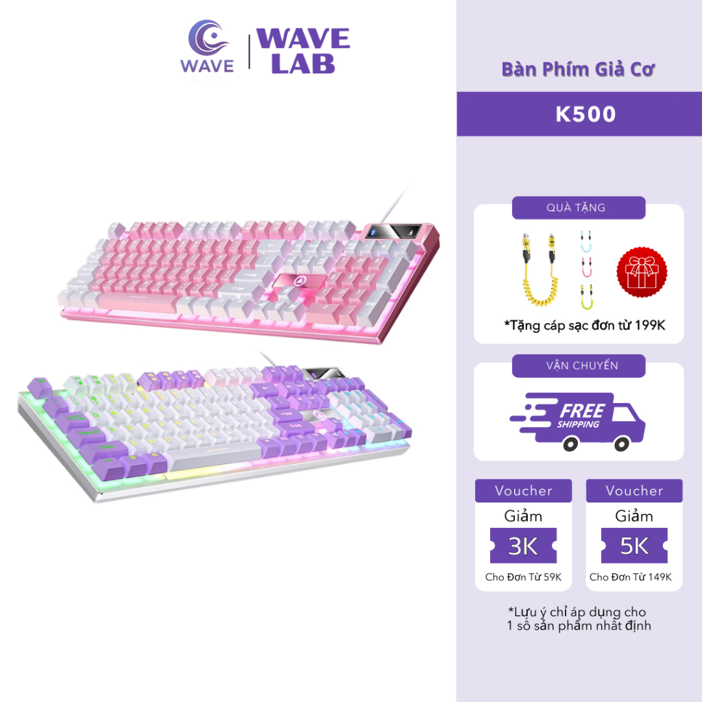 Bàn Phím Có Dây K500 Giả Cơ LED RGB, Bàn phím Giả Cơ 104 Phím Fullsize