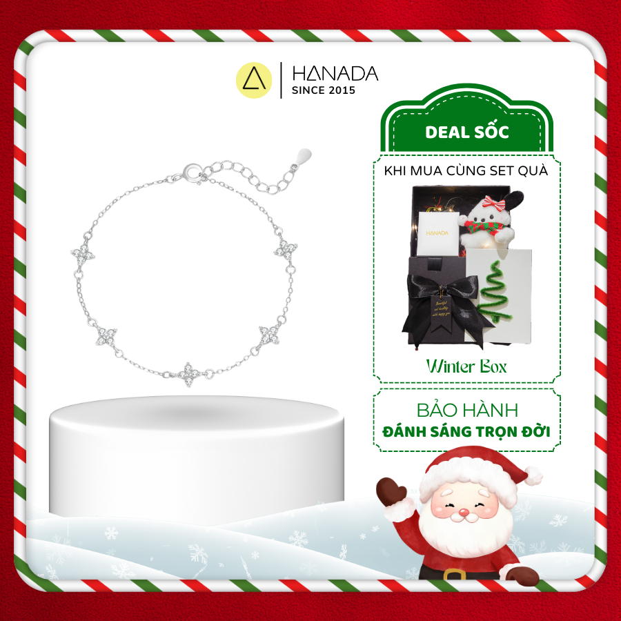 [BẢO HÀNH TRỌN ĐỜI] Lắc Tay Bạc 925 HANADA Cỏ Bốn Lá Mini , Vòng Tay Đính Đá Đơn Giản Mang hằng ngày Nam Nữ 2688