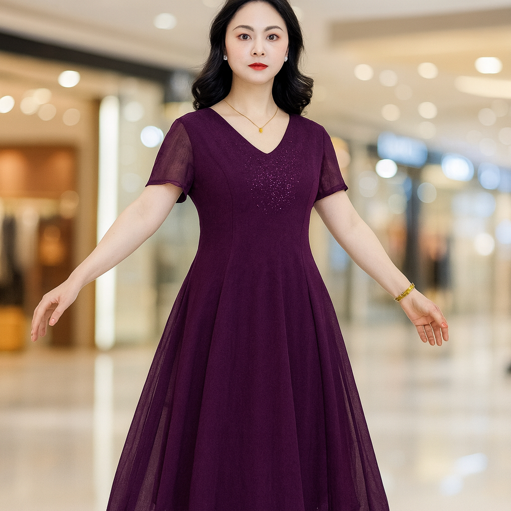 Váy Đầm Dự Tiệc Trung Niên Nữ Cao Cấp V11 - Áo Đầm Dạ Hội Cho Mẹ Đẹp Sang Trọng Thời Trang cho người