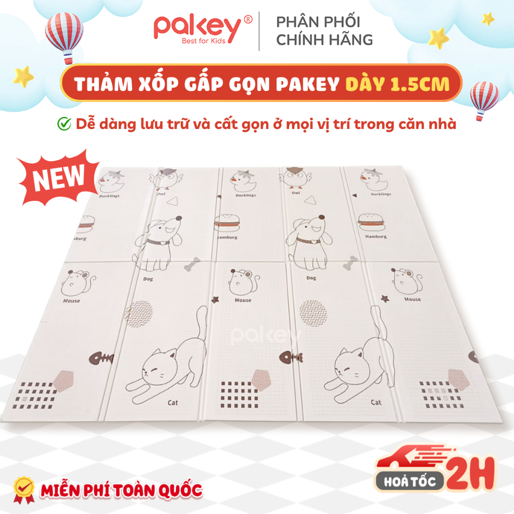 [new] Thảm Xốp Gấp Gọn Cho Bé Dày 1.5CM, Thảm Gập Gọn XPE Êm Ái Chống Thấm Nước, Chống Trơn Trượt An Toàn Cho Bé