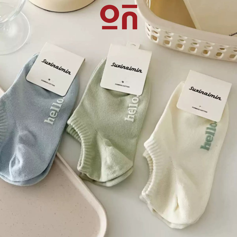Vớ cotton OnZ - Tất lười, tất thuyền, tất chân hè basic nam nữ HELLO pastel 100% cotton mềm mại Hàn 