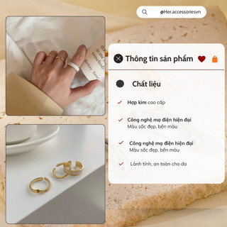 Set nhẫn nữ trơn đơn giản họa tiết sà cừ Her Accessories, phụ kiện trang sức 3 chiếc nhẫn kim loại basic dễ phối đồ N1