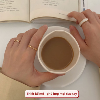 Set nhẫn nữ trơn đơn giản họa tiết sà cừ Her Accessories, phụ kiện trang sức 3 chiếc nhẫn kim loại basic dễ phối đồ N1