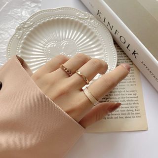 Set nhẫn nữ trơn đơn giản họa tiết sà cừ Her Accessories, phụ kiện trang sức 3 chiếc nhẫn kim loại basic dễ phối đồ N1
