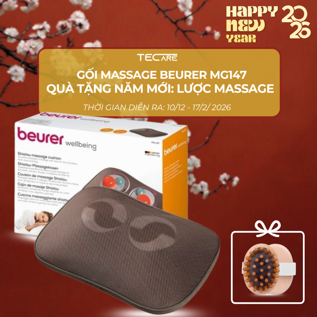 Beurer gối massage MG147 có điều khiển - công suất 12W. Quà tặng: Lược massage thư giãn giảm đau mỏi