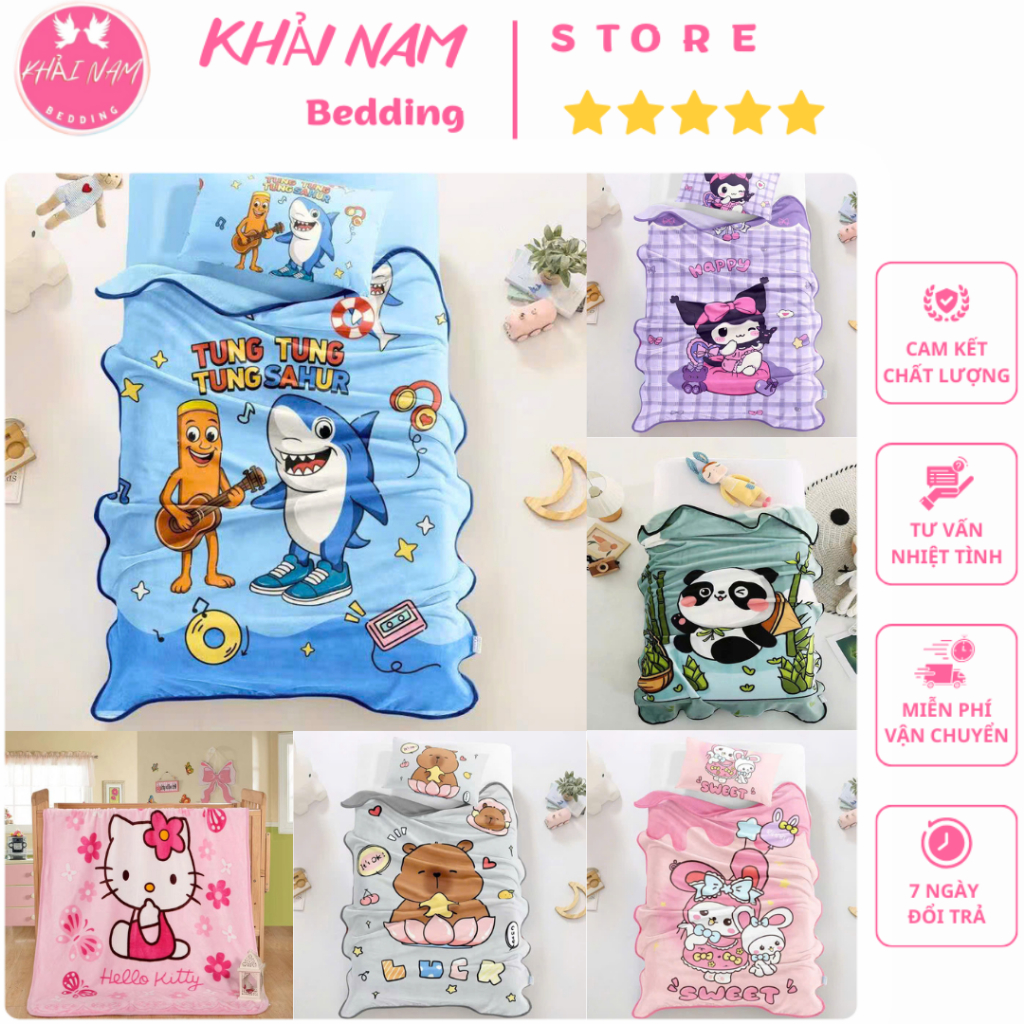 Chăn Cho Bé Đi Học Tuyết Nhung Sữa Siêu Mềm Mịn Loại 1, Đắp 4 Mùa Cho Bé Trai Bé Gái 1mx1m4