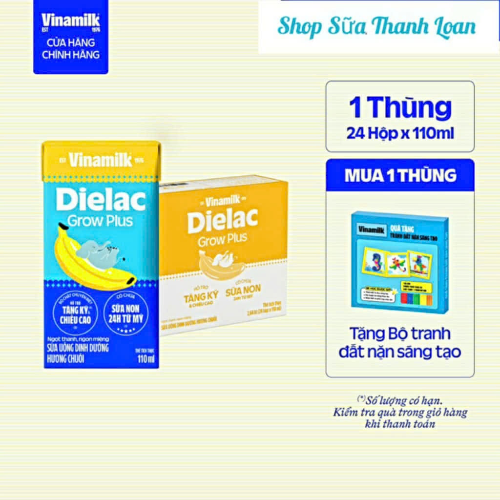[HSD T8-2026] [KÈM QUÀ] Thùng 24 hộp Sữa Non Vinamilk Dielac Grow Plus Vị Chuối 110ml.