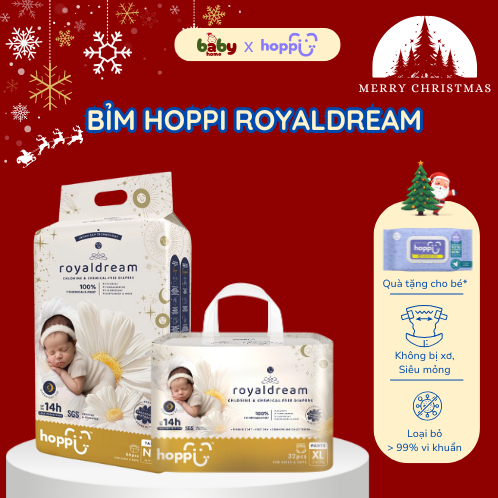 Tã Bỉm Ngày Đêm Hoppi RoyalDream, AirDream Siêu Thấm Hút Mềm Mại An Toàn Cho Bé - Bỉm Dán Quần Hoppi