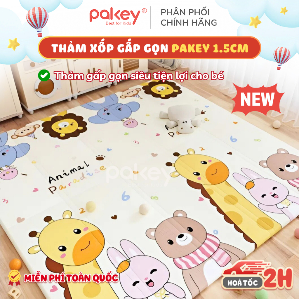 [Mới] Thảm Xốp XPE Pakey Dày 1.5cm, Thảm Xốp Gấp Gọn Pakey Êm Ái Với 5 Lớp Chống Xốc, Chống Trơn Hiệ