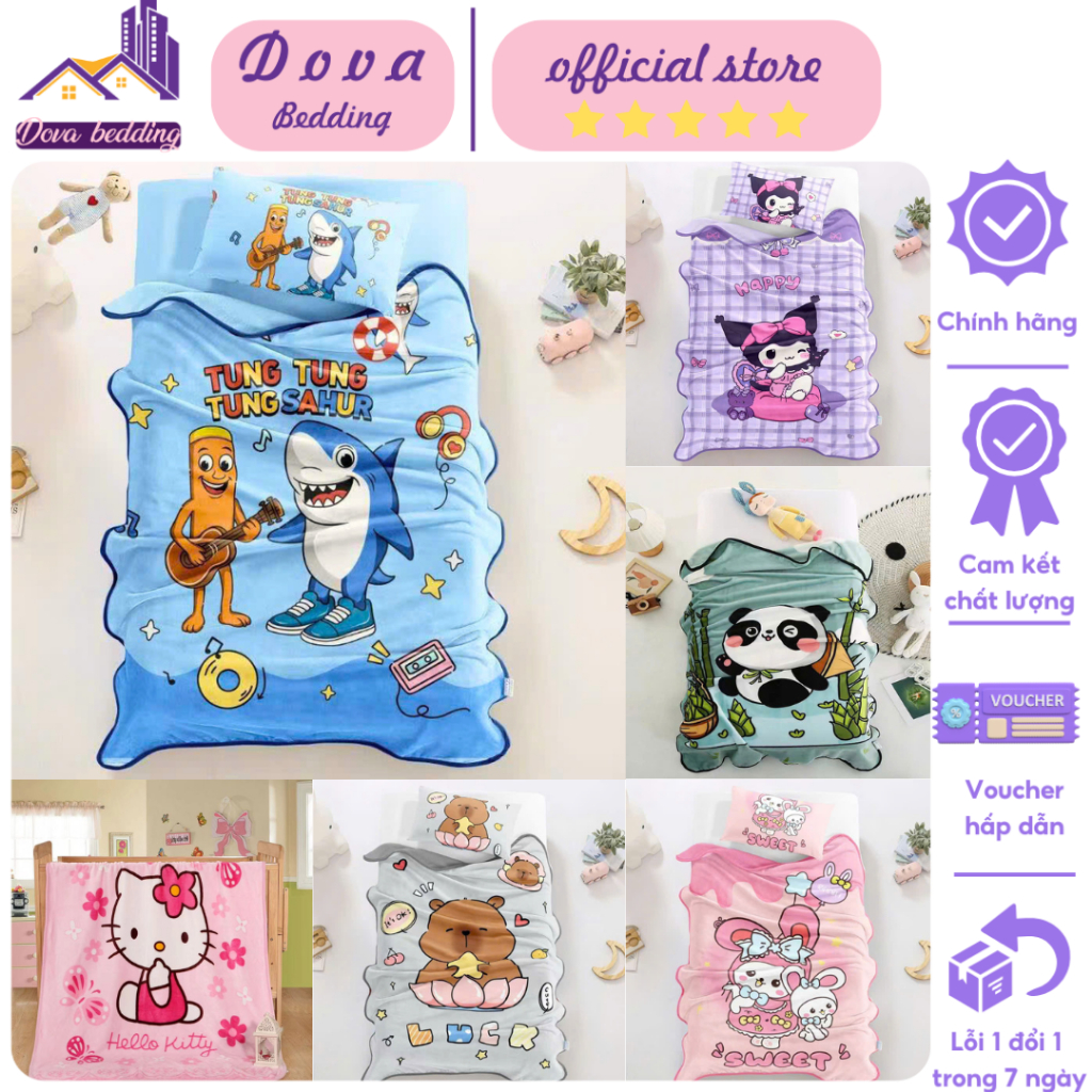 Chăn Nỉ Lông Tuyết Cho Bé Mang Đi Học Mầm Non Tiện Lợi, Chất Liệu Mềm Mịn Không Rụng Lông-An Toàn Cho Bé, Size 1m*1m4