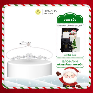   QUÀ TẶNG NOEL  Lắc Tay BẠC 925 Hanada Hoa Đá Trắng Cỏ 4 Lá May Mắn Đính Đá Freesize Tùy Chỉnh 1107 K16 