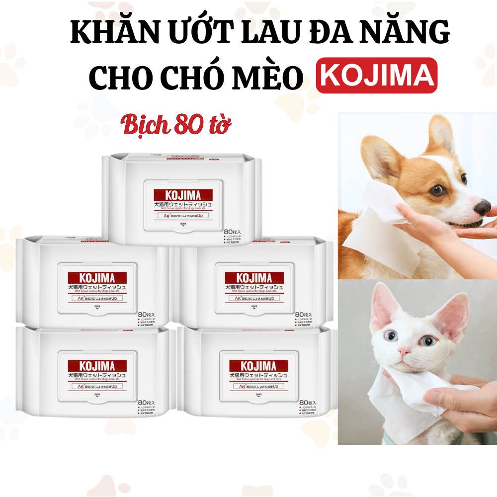 (Date 2027) Giấy ướt đa năng cho thú cưng KOJIMA, Khăn ướt vệ sinh chó mèo kháng khuẩn - Kenji Shop