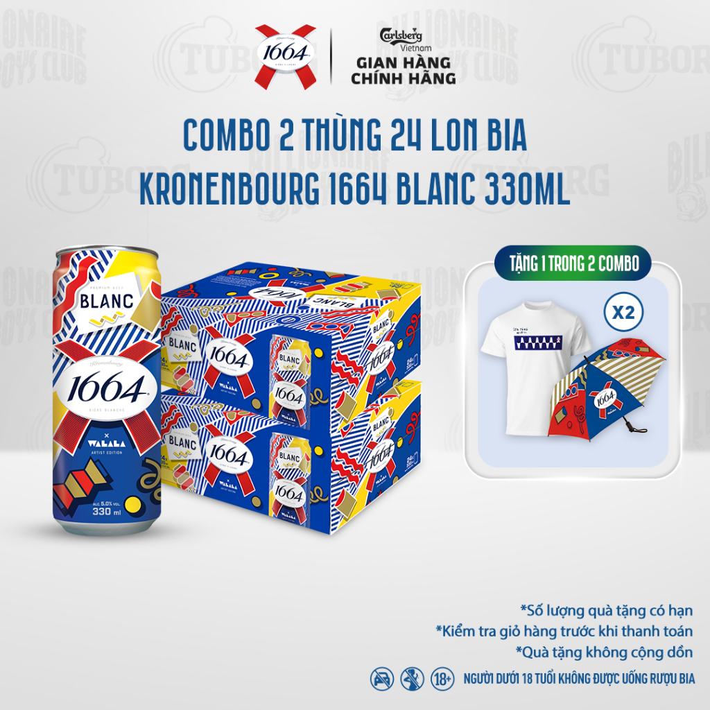  Combo 2 Thùng 24 lon Bia Pháp Kronenbourg 1664 Blanc  330ml lon  - Độ cồn 5% - Bao Bì Tết 