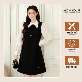  Đầm Suông A MICHI HOUSE Váy Xuông Công Sở Thu Đông Dài Tay Cổ Sơ Mi Dáng Dài Đến Gối Có Bigsize V823 