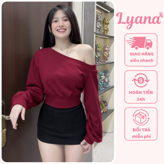  Áo Sweater nỉ croptop Trễ Vai dài tay Áo lệch vai sexy vải da cá mềm mịn khoét vai thu đông hot trend Hàn Quốc AO11 
