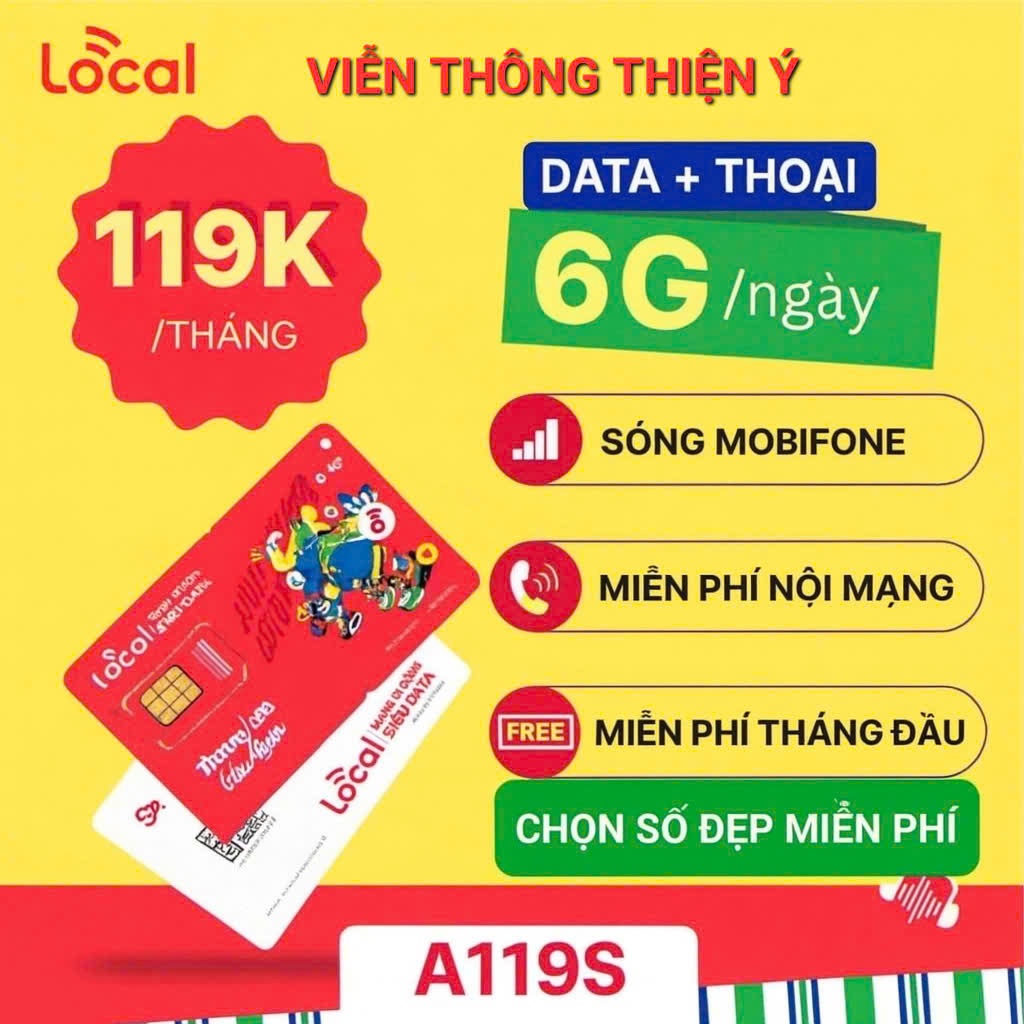 SIM 4G - 5G LOCAL MOBIFONE A89F A99P A119S MIỄN PHÍ DATA + THOẠI{Sim vật lí & Esim}