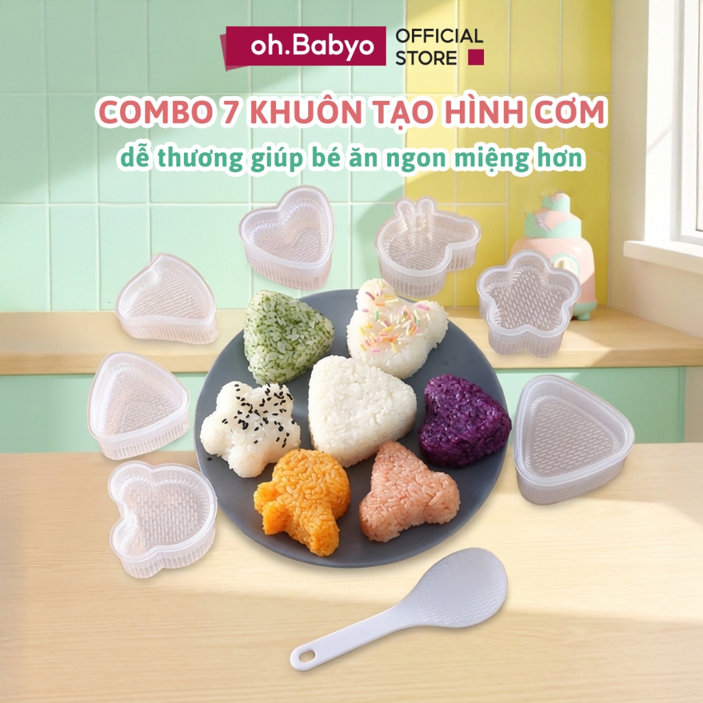 COMBO 7 Khuôn Làm Cơm Nắm ohBabyo Khuôn Ép Cơm Tạo Hình Onigiri Sushi Cho Bé Dễ Dùng Không Dính
