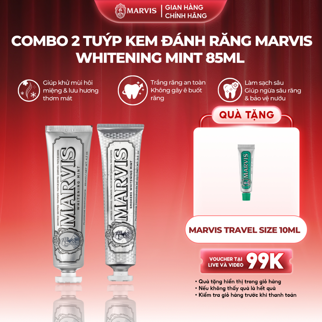  Combo 2 Kem Đánh Răng Marvis Classic 75ml 85ml - Làm Sạch Răng Giữ Hơi Thở Thơm Mát 