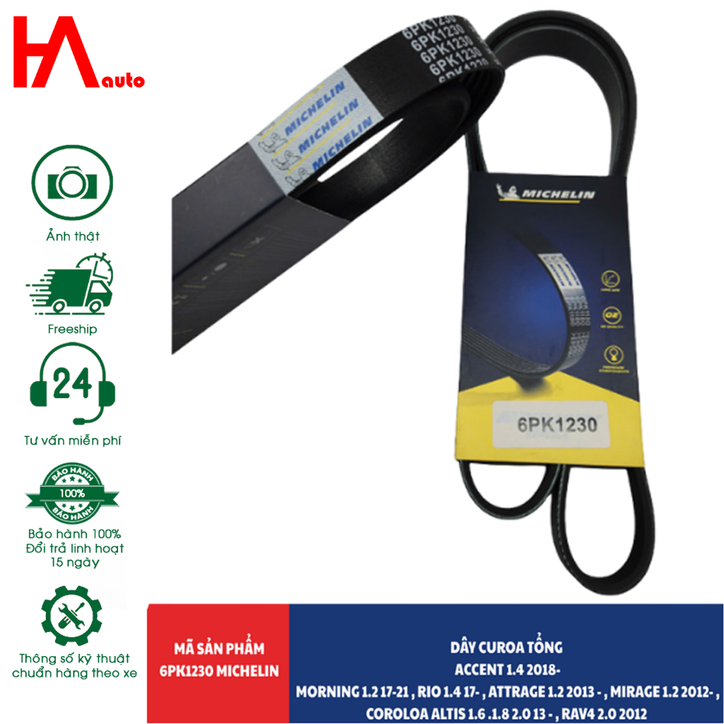 (CHÍNH HÃNG) Dây curoa tổng MICHELIN Accent 18+ Morning 17-21 Rio 17+ Attrage 13+ Mirage 12+ Altis 1