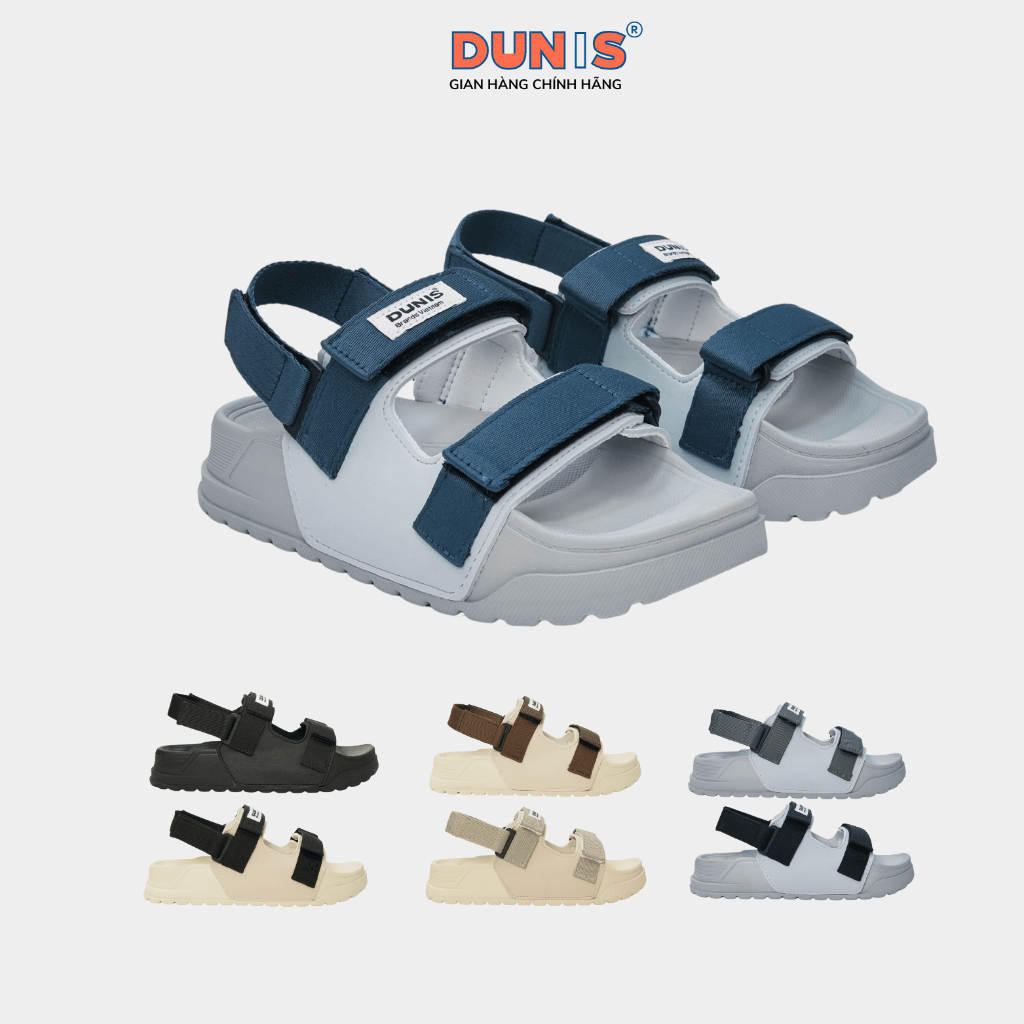 Giày sandal Nữ DUNIS Quai Ngang Đế Cao 4cm Siêu Nhẹ Êm Bền  DN977 - Xám Phối Xanh