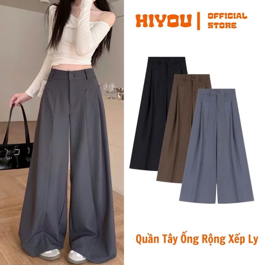 Quần Âu Nữ, Quần Tây Xếp Ly Ống Rộng Nữ Hiyou,Phong Cách Basic School, Đi Học Đi Làm Thanh Lịch