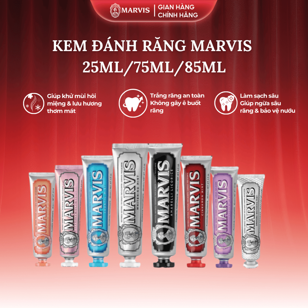 Kem đánh răng thơm mát Marvis Smoker hương bạc hà mạnh mẽ, khử mùi hôi, ố vàng hiệu quả tuýp 85mlNEW