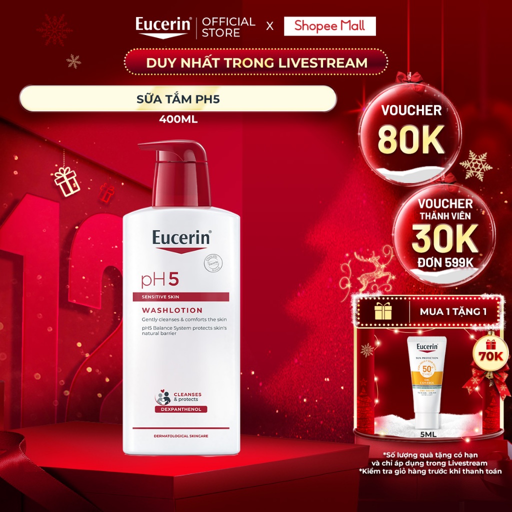 [KOL x Eucerin]Sữa tắm cho da nhạy cảm Eucerin pH5 Washlotion 400ml