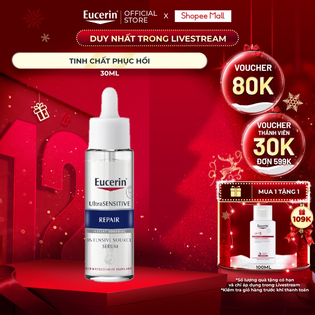 [KOL x Eucerin]Tinh chất phục hồi & tái tạo da nhạy cảm Eucerin UltraSENSITIVE Repair Serum 30ml