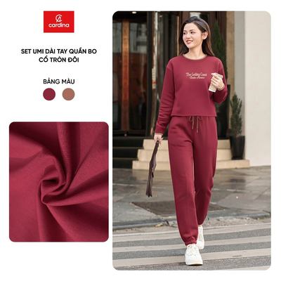Đồ bộ nữ CARDINA chất liệu umi áo dài tay cổ tròn và quần dài bo gấu 5BTD06