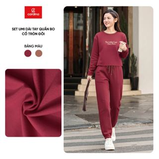  Đồ bộ nữ CARDINA chất liệu umi áo dài tay cổ tròn và quần dài bo gấu 5BTD06 