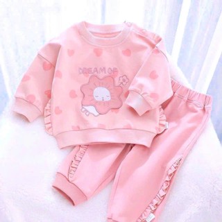   8-30kg  Set Bộ Đồ Quần Áo Bé Gái Chất Nỉ Dày Dặn Màu Hồng Kem Cho Trẻ Em 1-10 Tuổi Mặc Thu Đông Tết Noel - BABY213 