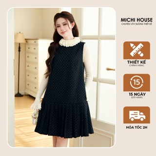  Đầm Suông Đuôi Cá MICHI House Set Váy Xuông Kèm Áo Len Thu Đông Chấm Bi Tay Sát Nách Có Bigsize V827 