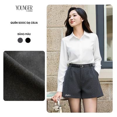Quần đùi sooc dạ Celia YOUNGER BY CARDINA dáng chữ A  cạp liền tạo gân khóa sau 5YQSA15