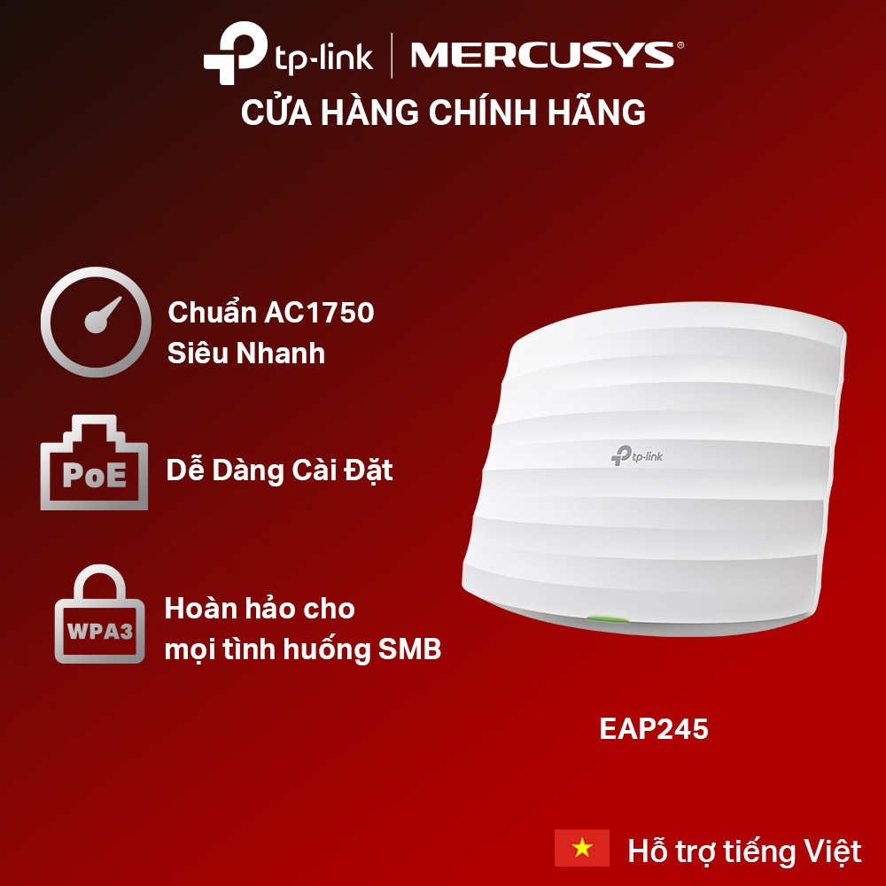 Access Point Gắn Trần TP-Link EAP245 WiFi AC1750 Gigabit, Hỗ Trợ MU-MIMO Hiệu Năng Cao