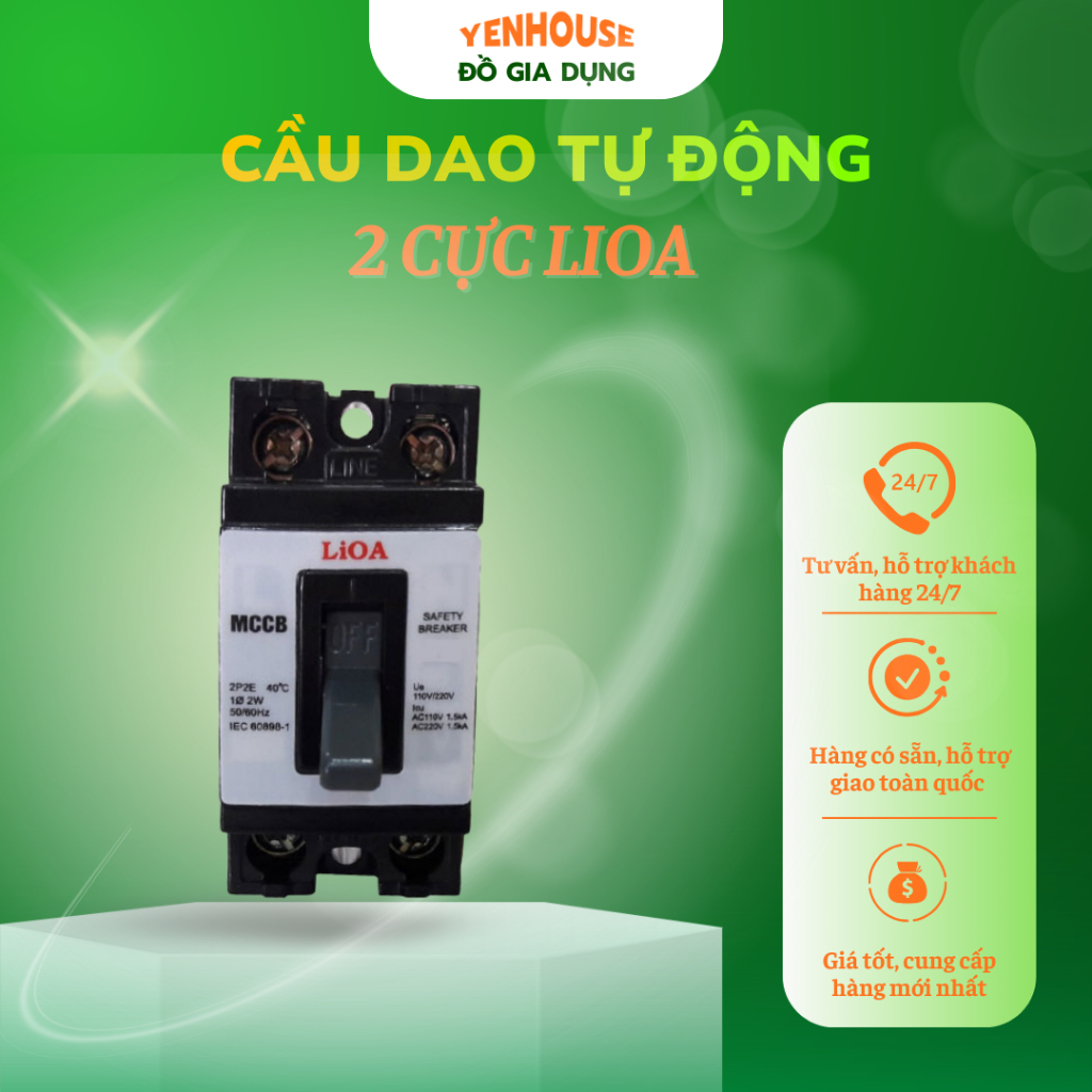 Cầu Dao Tự Động Aptomat Khối 2 Cực LiOA, Attomat LiOA, CB Cóc LiOA, Thiết Bị Điện Bảo Vệ Mạch