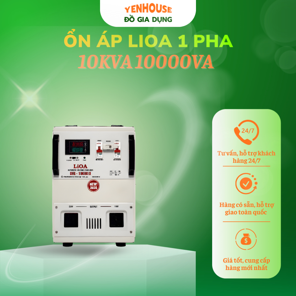 Ổn Áp LiOA 1 Pha DRI 10000II 10kVA 10000VA Dây Đồng Chính Hãng 90V 250V Ra 220V 110V