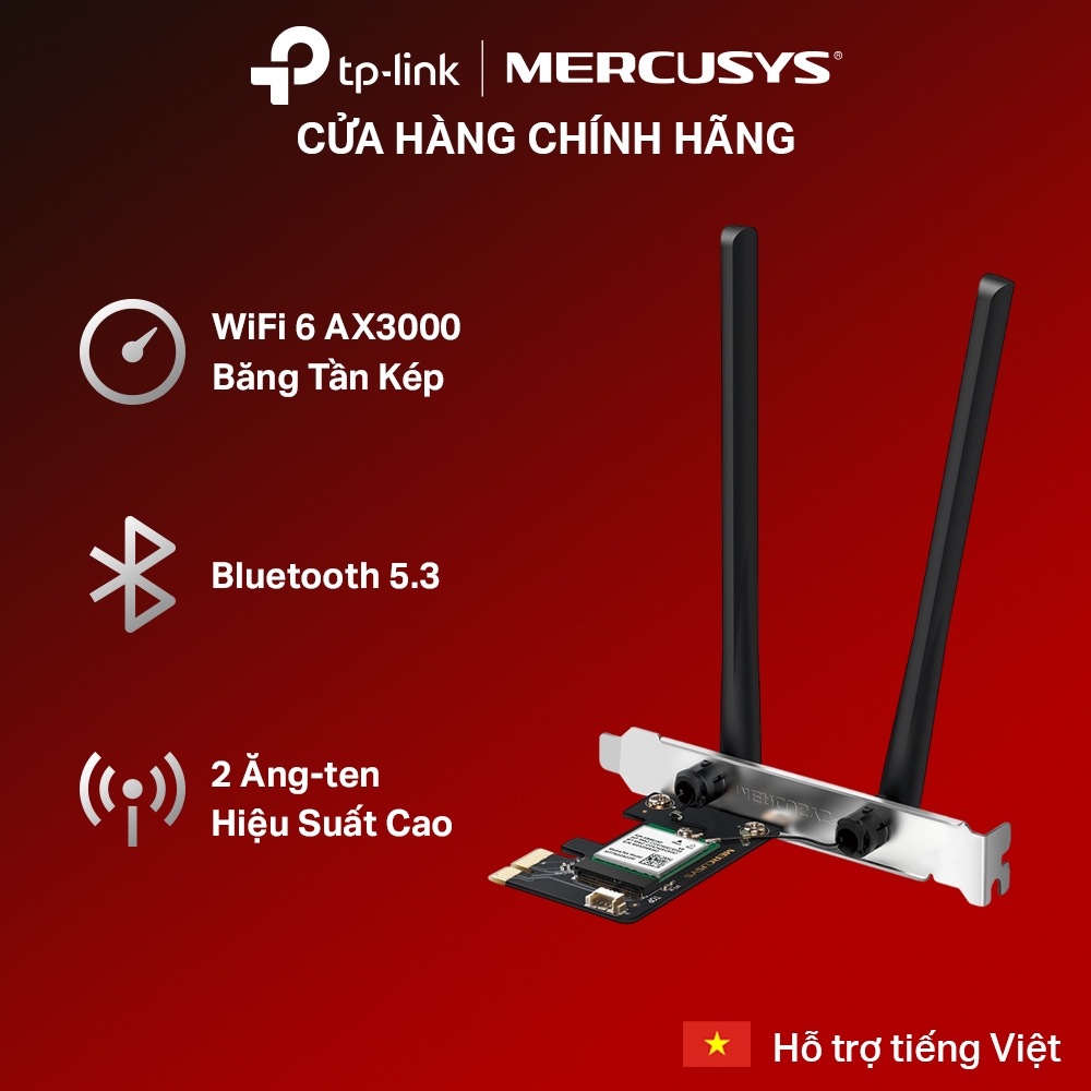 Bộ Chuyển Đổi Adapter Wi-Fi 6 Mercusys MA80XE Băng Tần Kép, Bluetooth 5.3, Bảo Mật Tốt