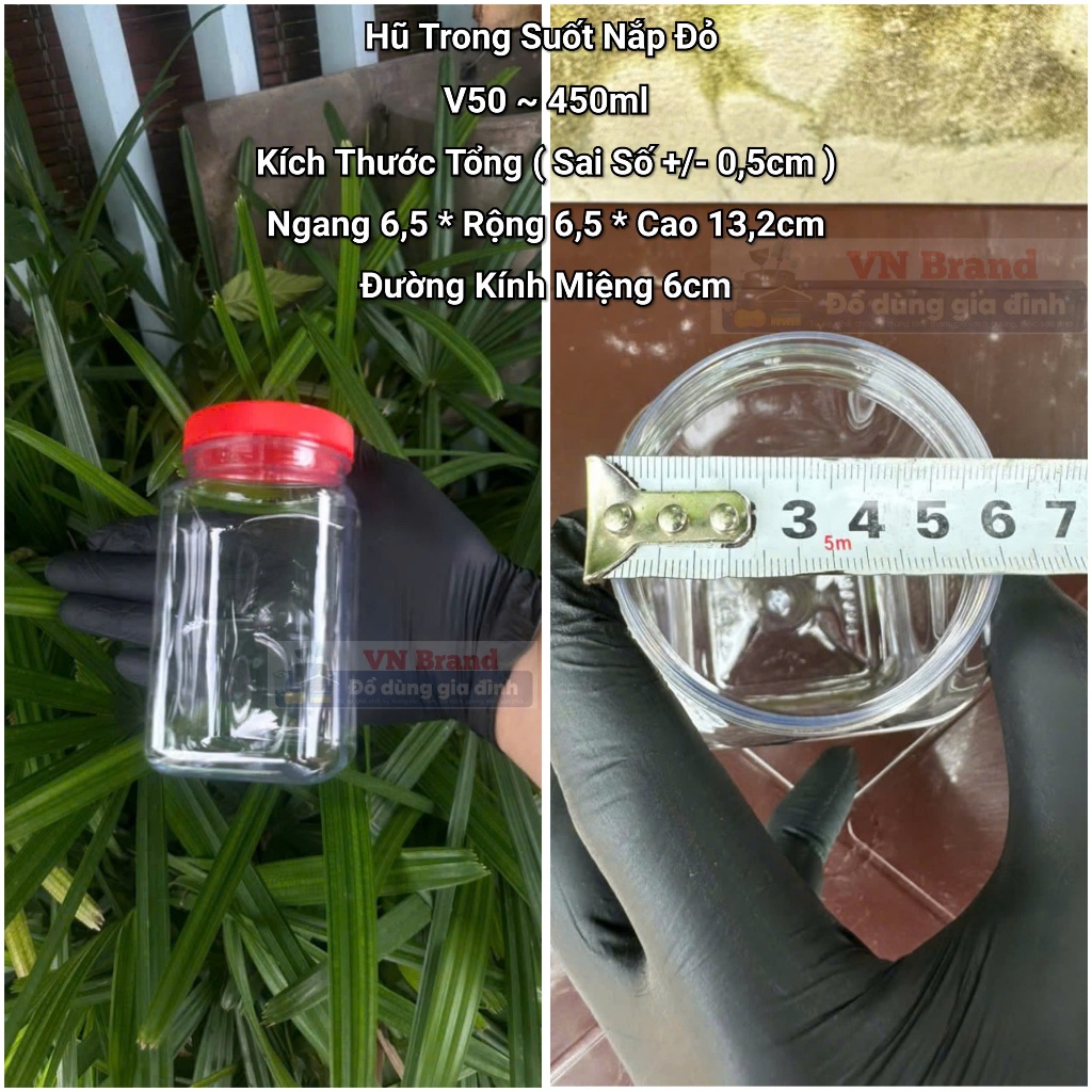 🚀 COMBO 6 🚀 Hũ nhựa duy tân Vuông trong suốt nắp đỏ 450ml - Nhựa duy tân 🍀TBA SHOP🍀