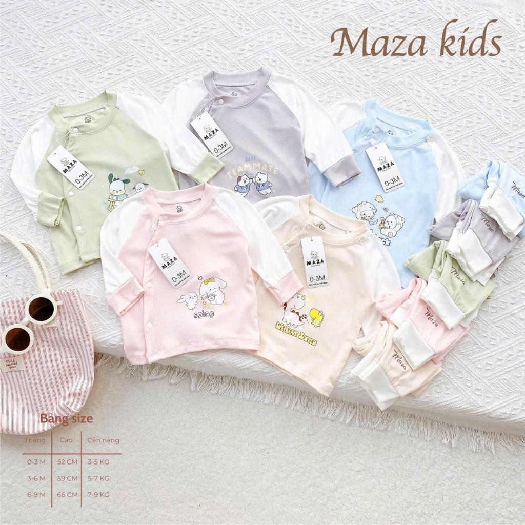 MD4 Bộ Quần Aó Dài Tay Cạp Cao MaZa Kids Mềm mại mịn nhẹ co giãn cho trẻ sơ sinh 0-9 tháng