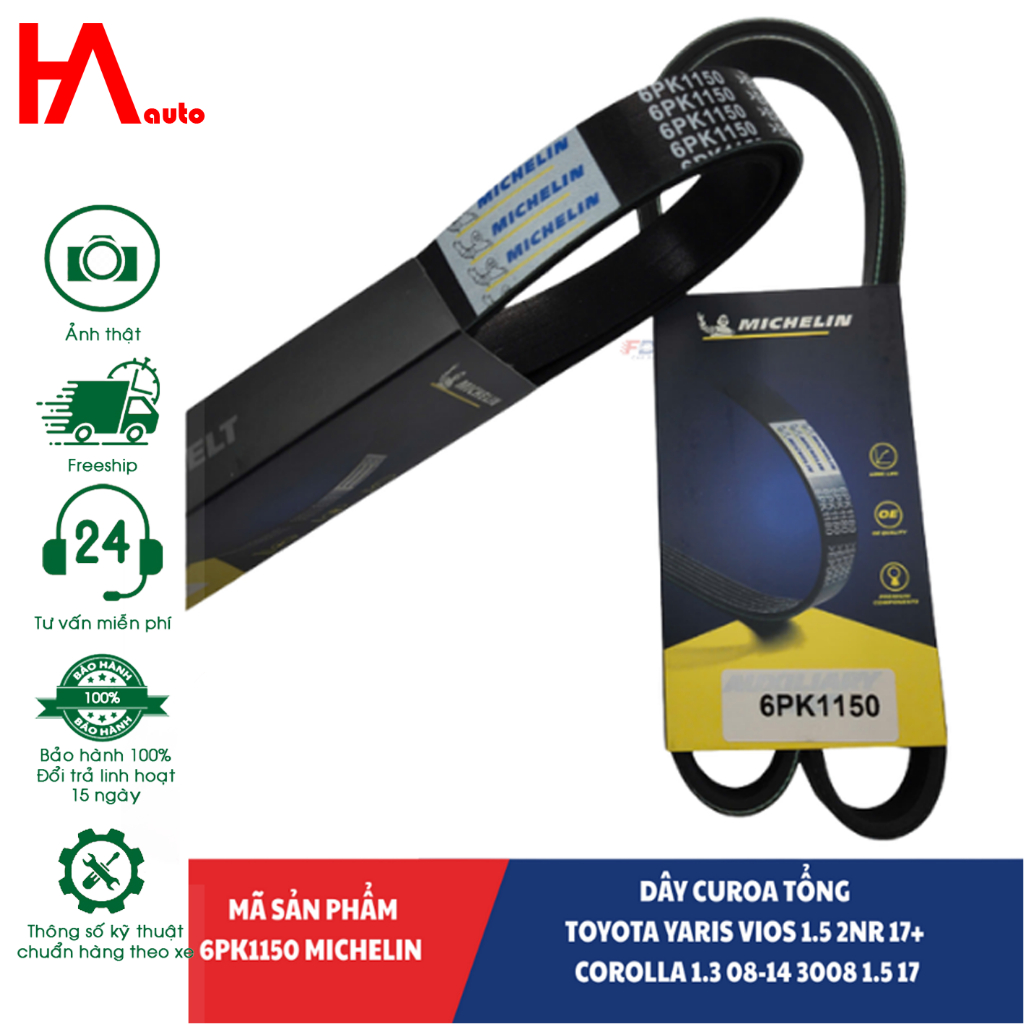 (CHÍNH HÃNG) Dây curoa tổng MICHELIN Toyota Yaris Vios 1.5 2Nr 17+ Corolla 1.3 08-14 3008 1.5 17. Mã