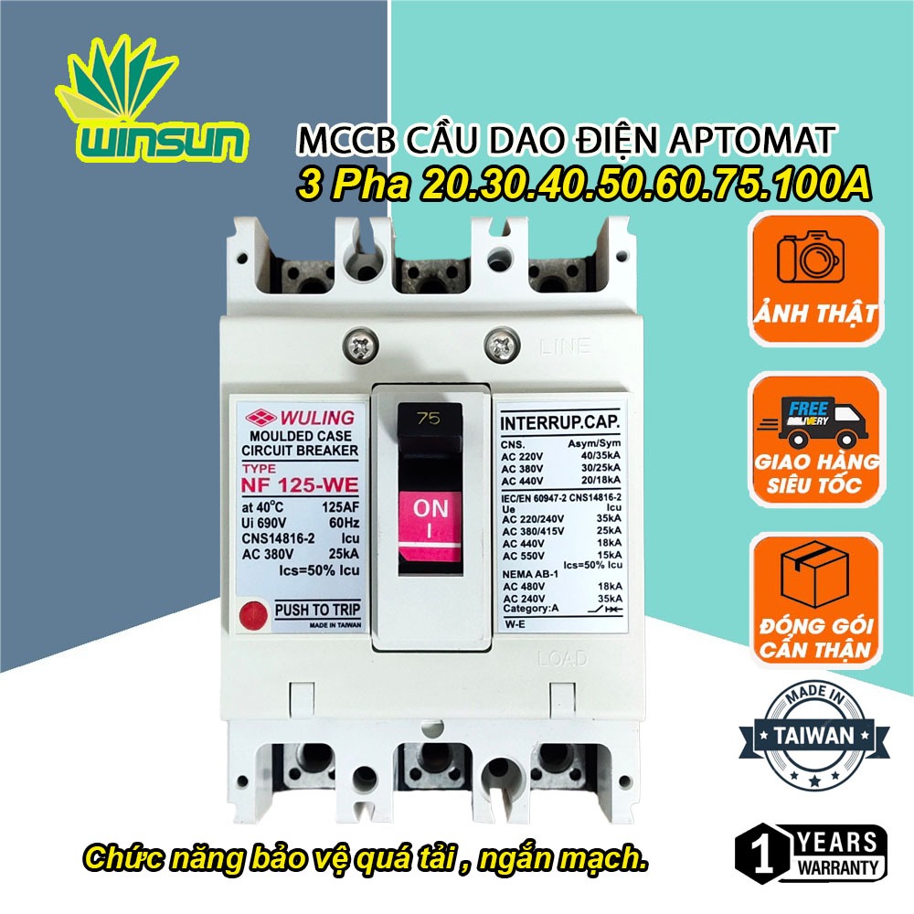 Cầu dao điện Aptomat 3 pha 80A 100A CB KHỐI MCCB winsun