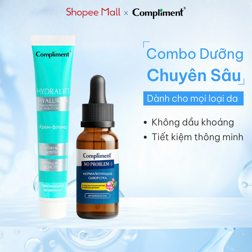 Bộ Đôi Compliment Serum AHA BHA + Kem Dưỡng HA Giảm Mụn Đầu Đen, Ngừa Thâm, Phục Hồi Da