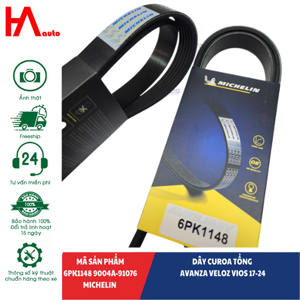 (CHÍNH HÃNG) Dây curoa tổng MICHELIN AVANZA VELOZ VIOS 17-24. Mã 6PK1148