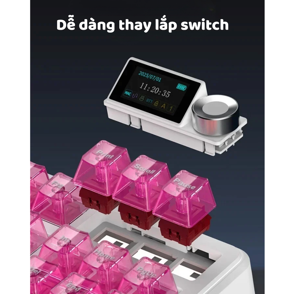 Bàn phím cơ không dây Ajazz MK87 Pro - Mạch xuôi - Màn hình TFT - LED RGB - Gasketmount - Núm xoay - Pin 10000mah