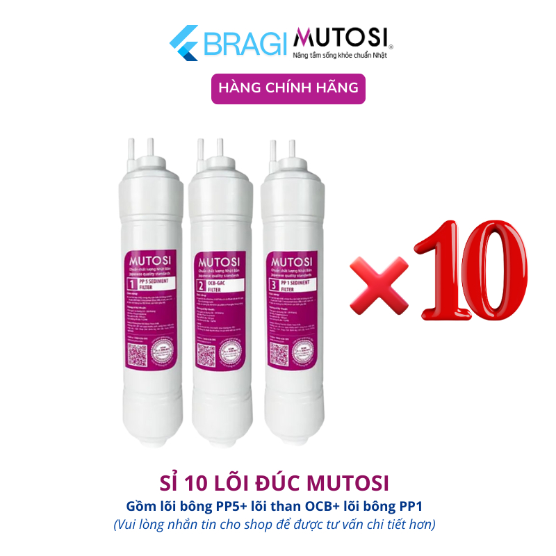 Combo Sỉ 10 Bộ Lõi 123 Lõi Lọc Nước Mutosi Đúc Dùng Cho Máy Lọc Nước RO