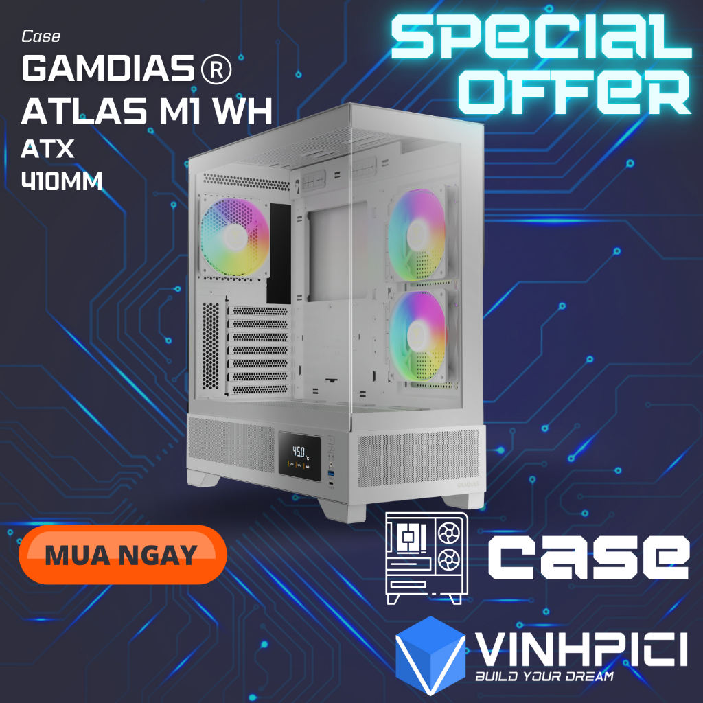 Vỏ cây máy tính Case Gamdias ATLAS M1 WH