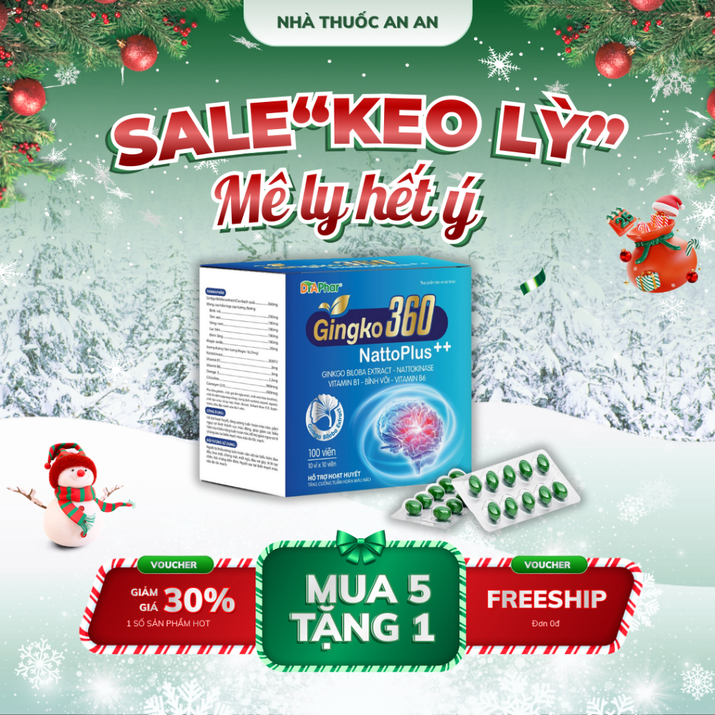 Viên uống hoạt huyết dưỡng não GINKGO BILOBA 360 tăng cường tuần hoàn máu não Hộp 100 viênn