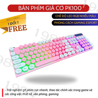  Bàn phím máy tính gaming giả cơ PANTSAN PK100 Màu Hồng có dây nút tròn Led màu cực đẹp 