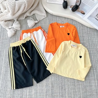   8-23kg - Set bộ áo dài tay cổ tròn thêu tim kèm quần thể thao xuông 3 sọc cho bé gái  QiQi T25  